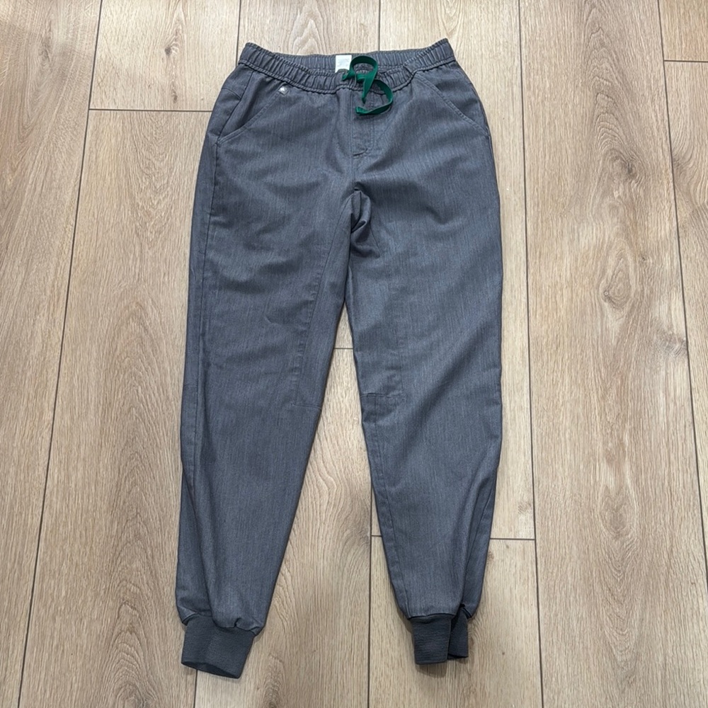 FIGS Gray Jogger Pants with Green Drawstring